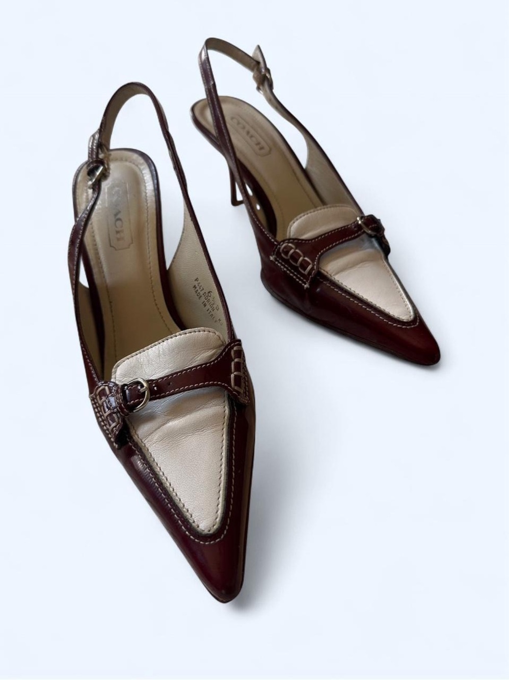 Vintage Coach Slingback Kitten Heels in Burgundy and Cream